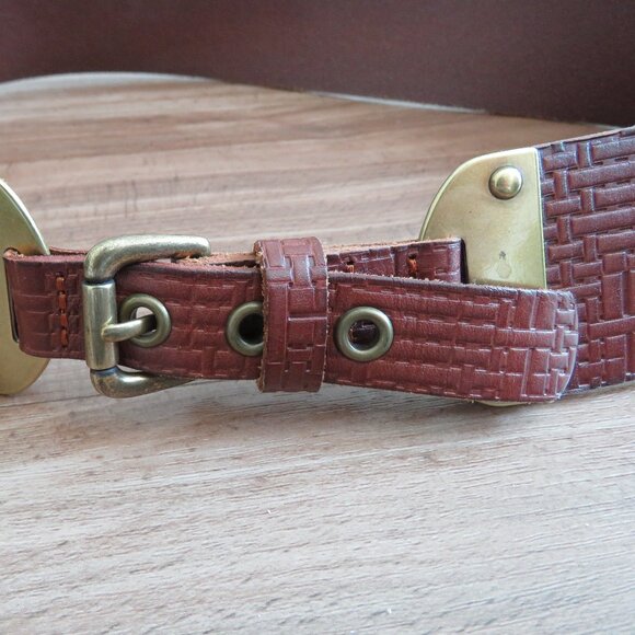 FOSSIL Textured Cognac Brown Leather Chunky Y2K Belt Festival - Women's Size L - Picture 4 of 11